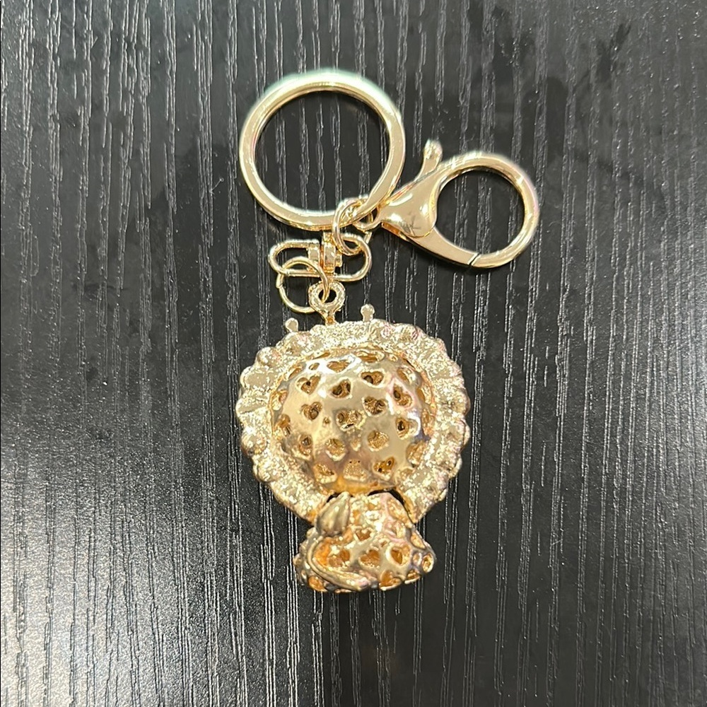 Gold Tone Lion Keychain with Rhinestones - Picture 2 of 2